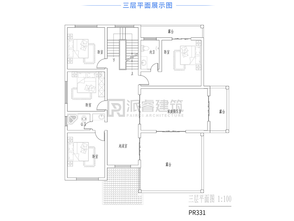 PR331 农村三层复式客厅别墅全套图纸_超豪华别墅,新农村别墅,农村自建房设计,派睿建筑