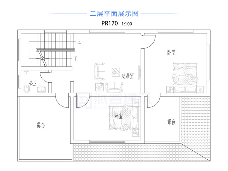 PR170 带阁楼100平米农村自建一层别墅建筑设计图-派睿建筑