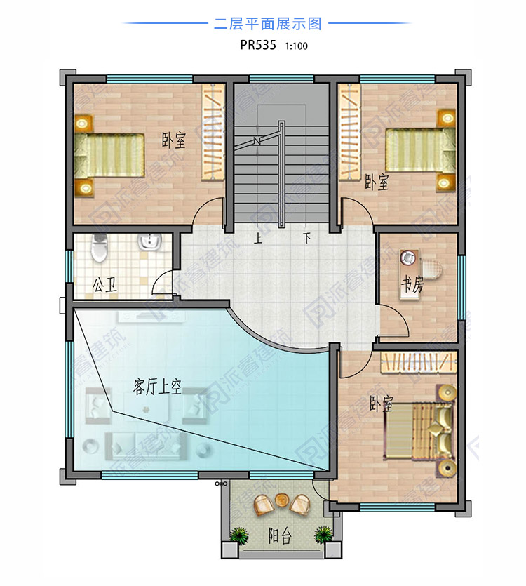 坐西朝东自建房设计图三层11米x13米,高档欧式别墅外观,复式挑空客厅带露台-PR535