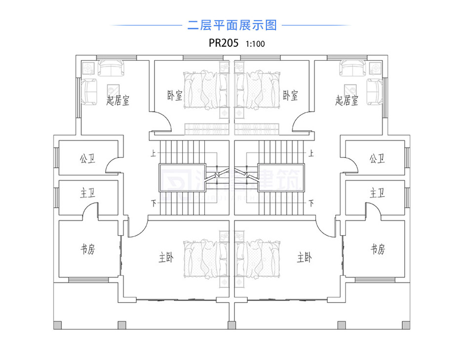 PR205 三层带大露台兄弟双拼别墅设计全套图纸大全,派睿建筑