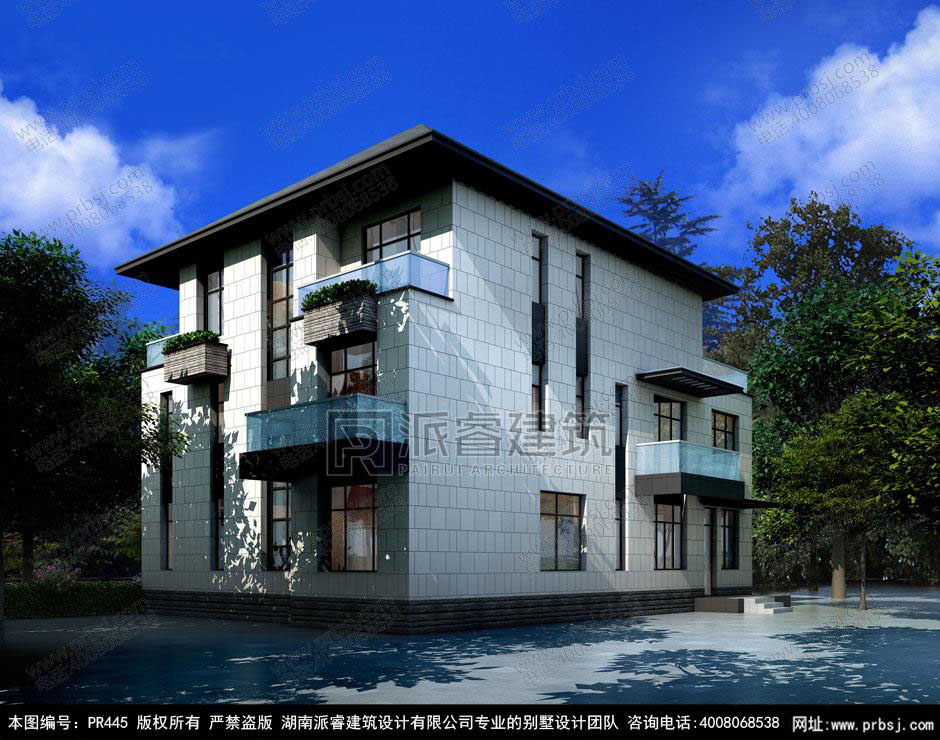 PR445 美丽乡村新中式外观别墅全套设计图纸_豪华别墅,新农村别墅,农村自建房设计,派睿建筑
