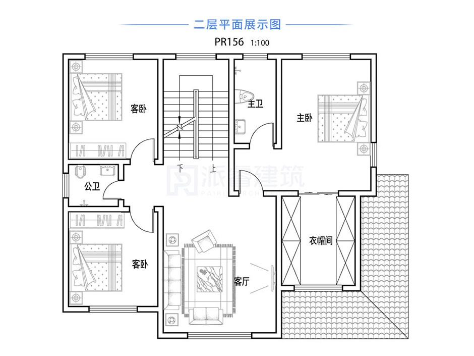 PR156 二层半带阁楼农村自建房_别墅设计图纸,新农村房屋设计图,农村自建房设计,派睿建筑