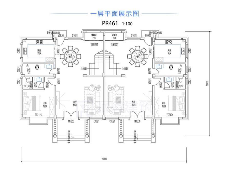 PR461 三层农村别墅简欧大气兄弟双拼别墅设计图纸及全套施工图，别墅效果图，别墅图纸超市，派睿建筑