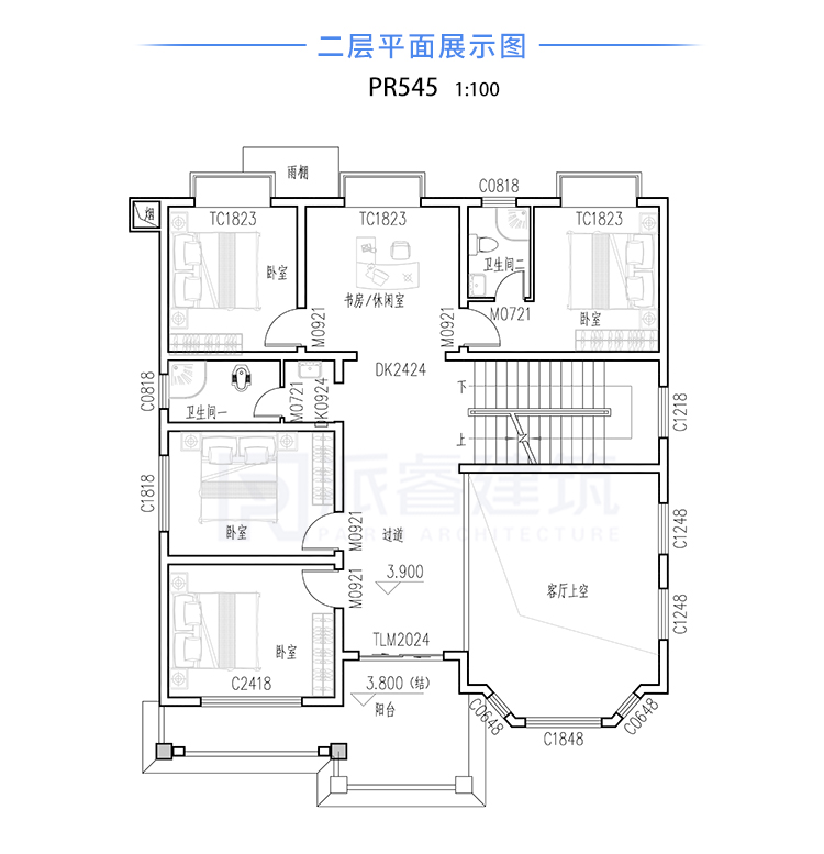 农村自建二层独栋复式小别墅设计图,占地150平12*14米,挑空客厅带露台-PR545