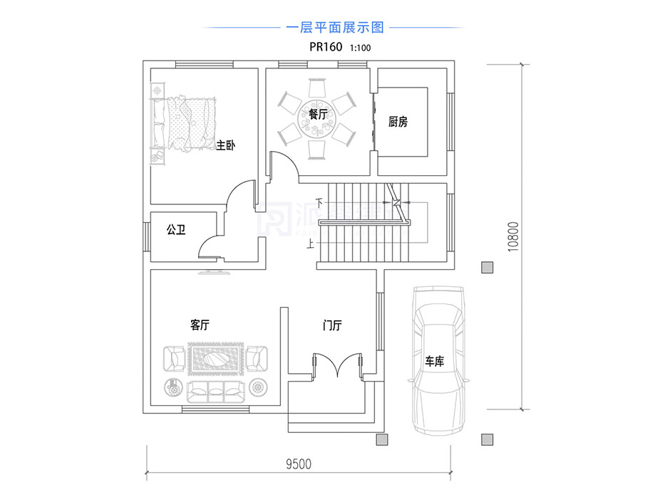 PR160 二层带车库农村自建房_别墅设计图纸,新农村房屋设计图,农村自建房设计,派睿建筑