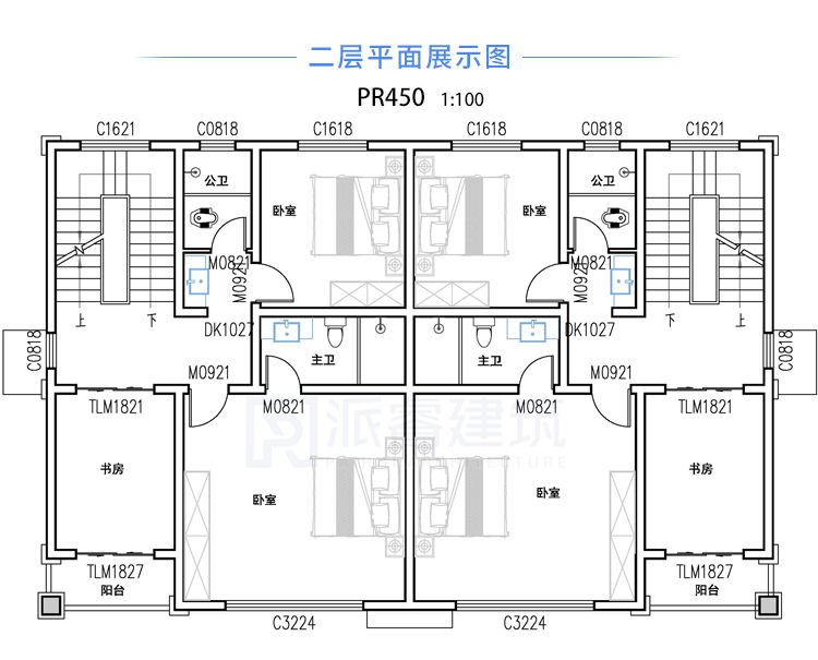 PR450 美丽乡村欧式外观兄弟双拼别墅全套设计图纸_豪华别墅,新农村别墅,农村自建房设计,派睿建筑