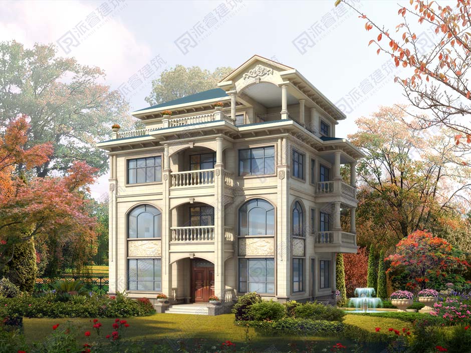 PR475-农村自建房设计图四层|占地152平带大露台_法式豪华独栋别墅设计图