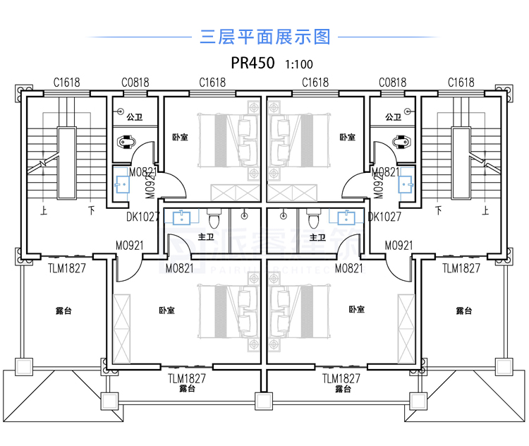 PR450 美丽乡村欧式外观兄弟双拼别墅全套设计图纸_豪华别墅,新农村别墅,农村自建房设计,派睿建筑