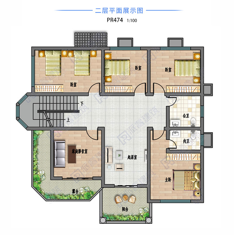 自建农村别墅设计图纸二层带八角窗和前后门的欧式别墅外观图片-PR474