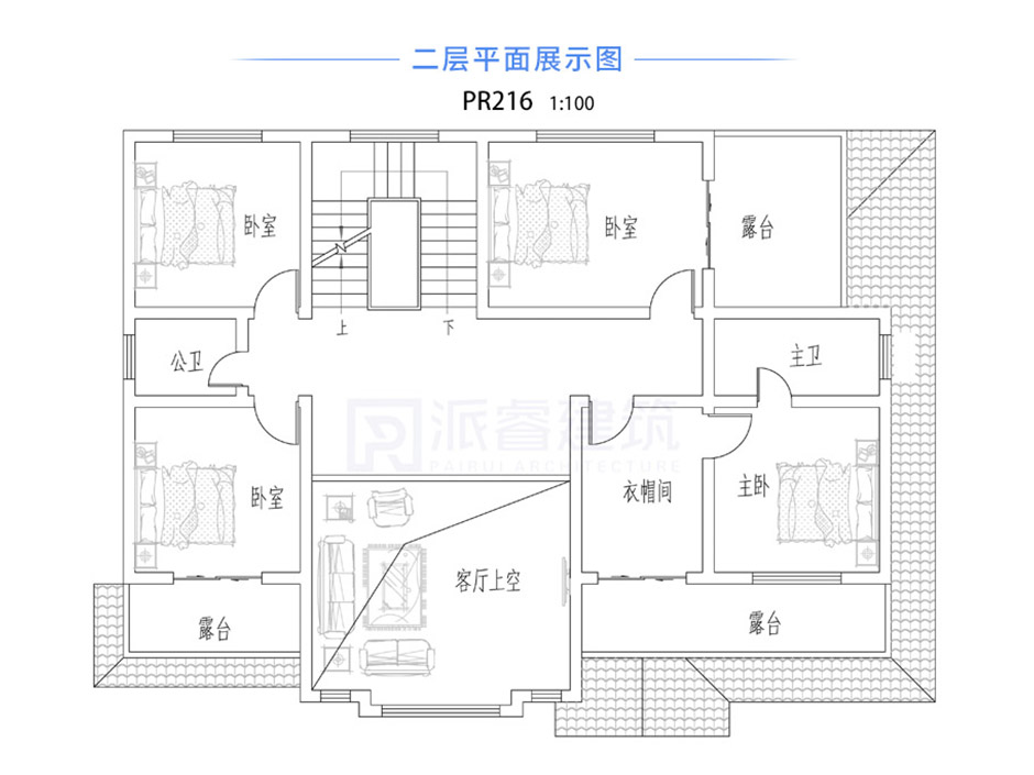 PR216 农村二层带复式客厅小别墅,实用美观别墅设计图片,新农村房屋设计,农村自建房别墅图片,派睿建筑