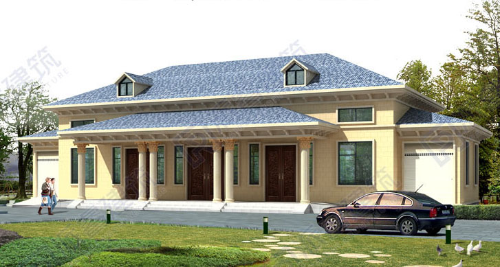 PR057 300平米新农村豪华自建别墅建筑效果图纸带车库花园-派睿建筑