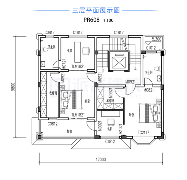 12×9.8米新中式四层别墅,6间卧室+观景露台，舒适生活就此展开-PR608