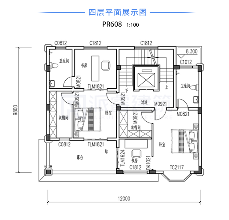 12×9.8米新中式四层别墅,6间卧室+观景露台，舒适生活就此展开-PR608